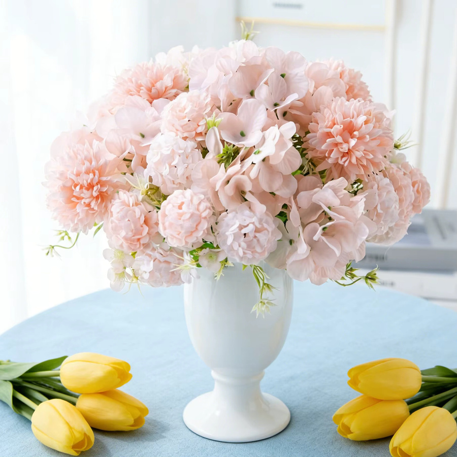 Künstlicher Brautstrauß aus Seide in Pink für Hochzeit und Dekoration - Bild 1