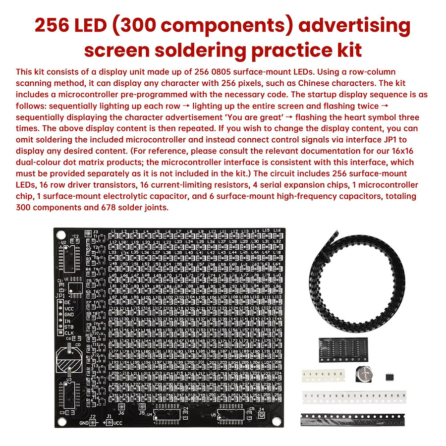 Aideepen DIY LED SMD Dot Matrix Werbebildschirm Kit mit 64LED oder 256LED in Rot und Schwarz - Bild 2