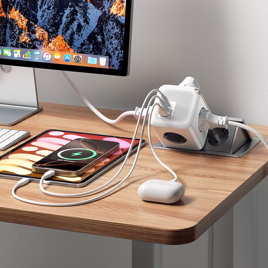 Toocki GaN Steckdosenleiste in Weiß mit 4 AC-Steckdosen, 2 USB-Anschlüssen und 1 USB-C-Anschluss, 33 W PPS, QC3.0, PD20 W und Überlastschutz - Bild 2