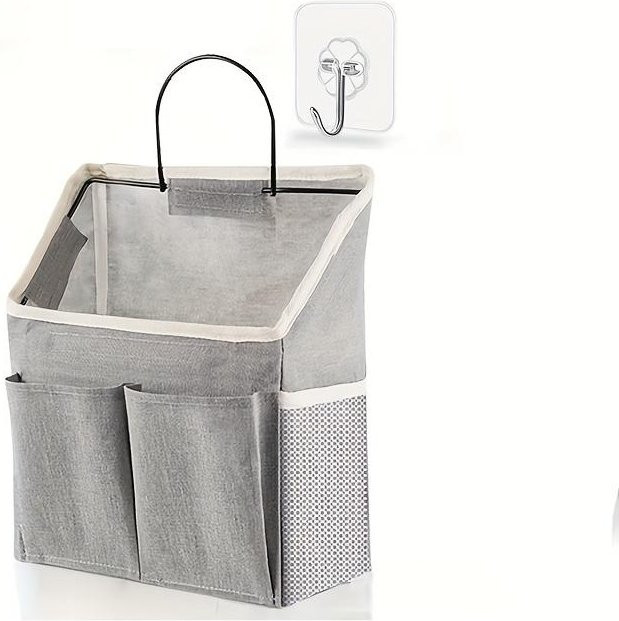 LChome Wandmontierte Aufbewahrungstasche aus Stoff mit mehreren Fächern, Grau, Beige und Schwarz - Bild 1
