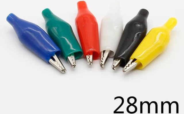 ELECAPITAL 12er Set Isolierte Metall Krokodilklemmen für elektrische Tests, 28 mm, Farben: Rot, Schwarz, Blau, Grün, Weiß, Gelb - Bild 1