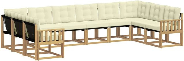 vidaXL Outdoor-Sofagarnitur in U-Form aus Akazienholz mit Textilene und Kissen in Weiß und Beige - Bild 1