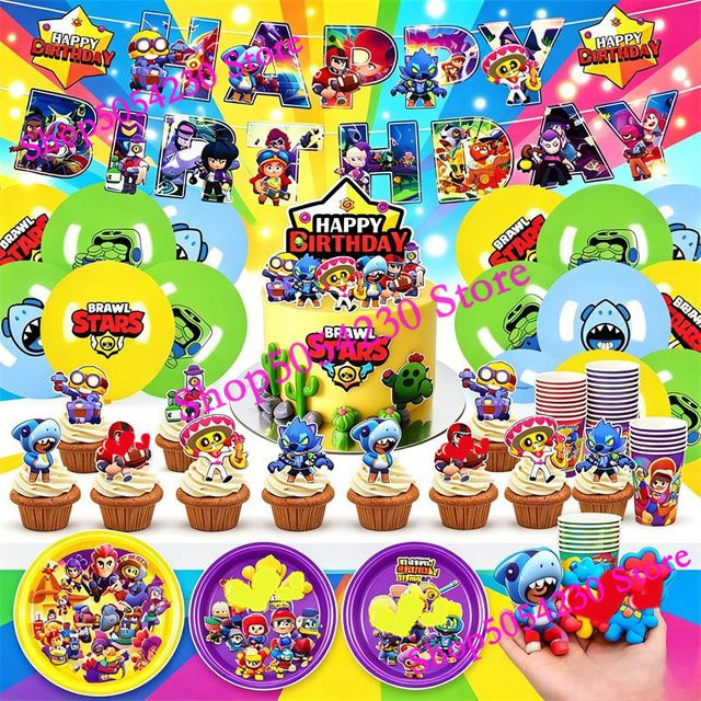 Brawl Stars Themen-Party-Set, Aufkleber, Pfeifen, Geschenk-Tischware, Becher, Ballons - Bild 1