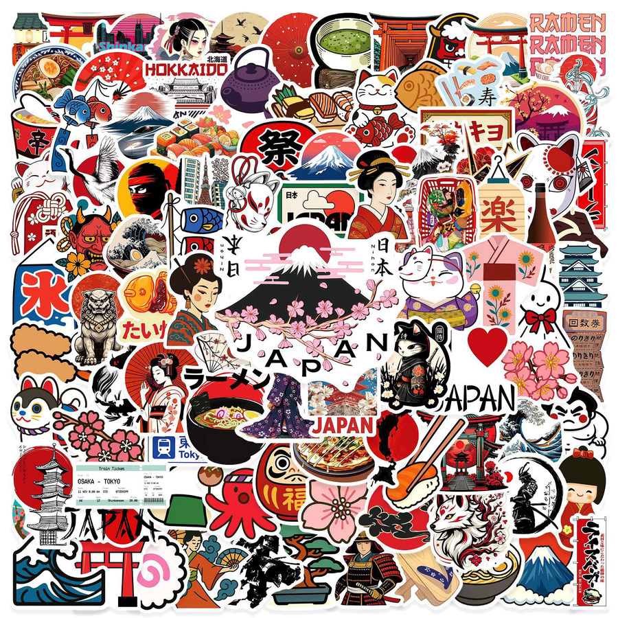 Traditionelle japanische Stil-Sticker für DIY Tagebuch und Handyhülle, bunte Graffiti-Aufkleber für Scrapbook, 50 Stück - Bild 1