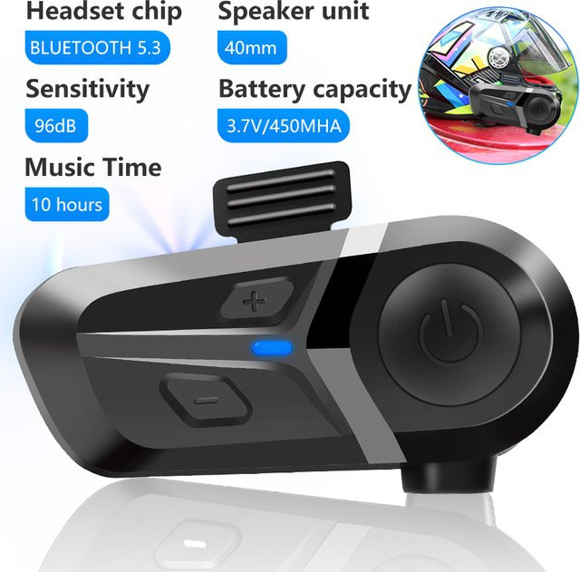Kihous Bluetooth 5.3 Motorrad Helm Headset Wasserdicht mit Freisprecheinrichtung und Musikplayer in Schwarz - Bild 1