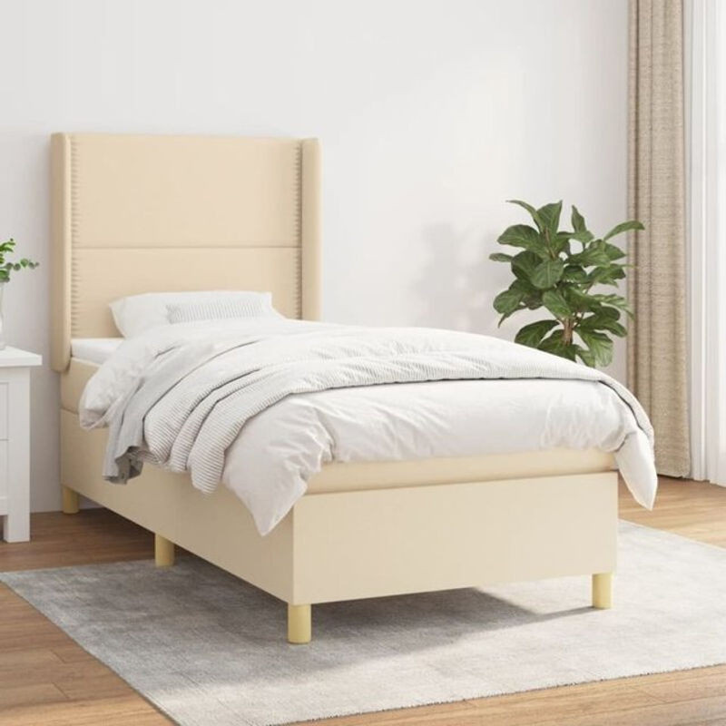 vidaxl Boxspringbett mit Matratze in Creme und Beige aus Stoff, B/T/H: 90 x 190 x 128 cm - Bild 1
