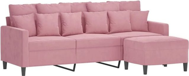 vidaXL 3-Sitzer-Sofa mit passendem Hocker in Rosa, modernes Samt-Design für dein Wohnzimmer - Bild 1