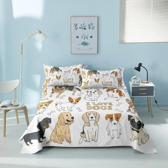 Bettwäscheset mit niedlichem Cartoon-Haustierhund für Kinder, bestehend aus Bettdecke und Kissenbezügen, Breite: 70 cm, Länge: 133 cm - Bild 1