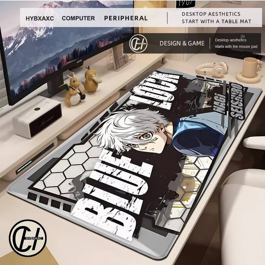 Sae Itoshi Anime Gaming Mauspad von HYBXAXC mit blauem Schloss Design in Blau und Multicolour, rutschfeste Schreibtischunterlage für PC und Laptop - Bild 2
