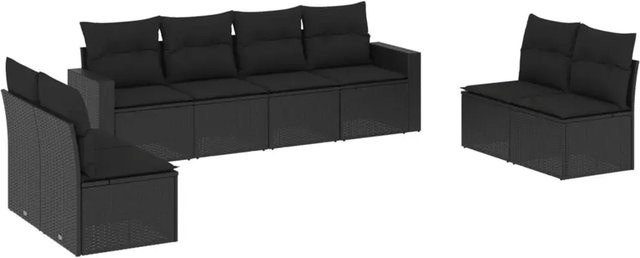 vidaXL 8-teilige Garten-Sofagarnitur in L-Form aus schwarzem Poly-Rattan mit Sitz- und Rückenkissen - Bild 1