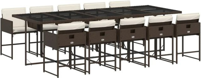 vidaXL 11-teilige Garten-Essgruppe aus Polyrattan mit Kissen in Braun und Schwarz für Garten und Terrasse - Bild 1