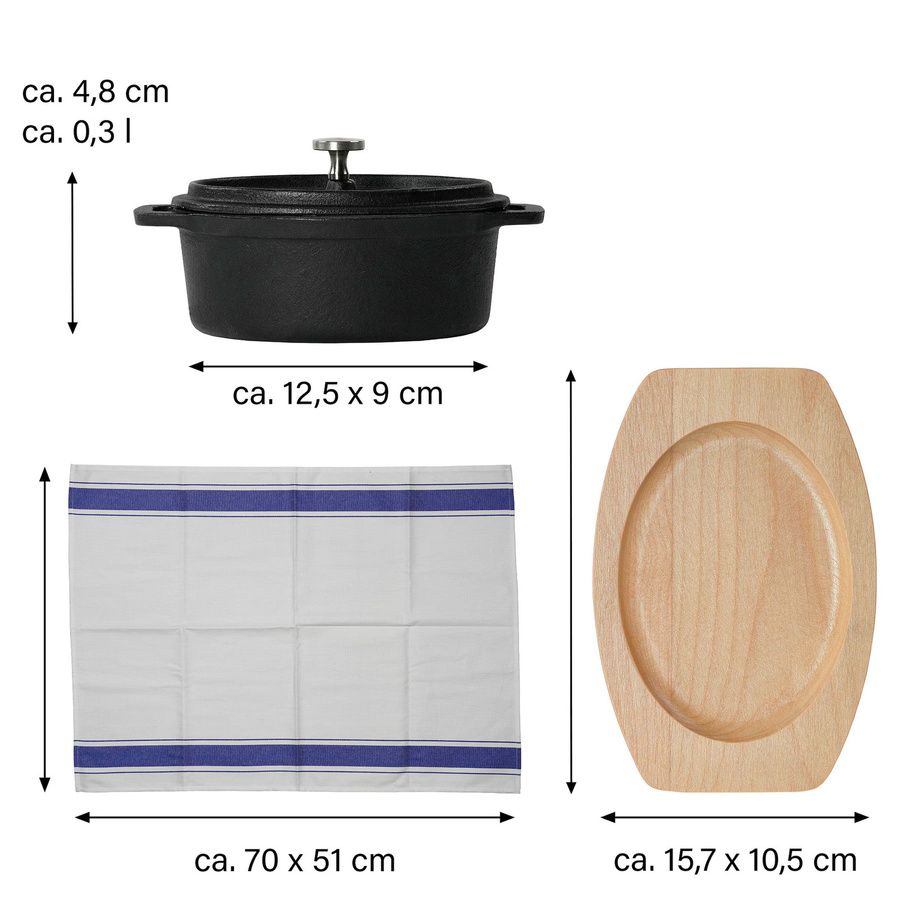 Freyersbacher Mini Cocotte Oval aus emailliertem Gusseisen, Schwarz, B/T/H: 12 x 8,5 cm - Bild 3