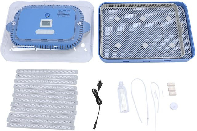 Aimo Automatischer 70-Eier-Inkubator mit Temperaturregelung, Luftfeuchtigkeit und LED-Anzeige in Weiß und Blau - Bild 1