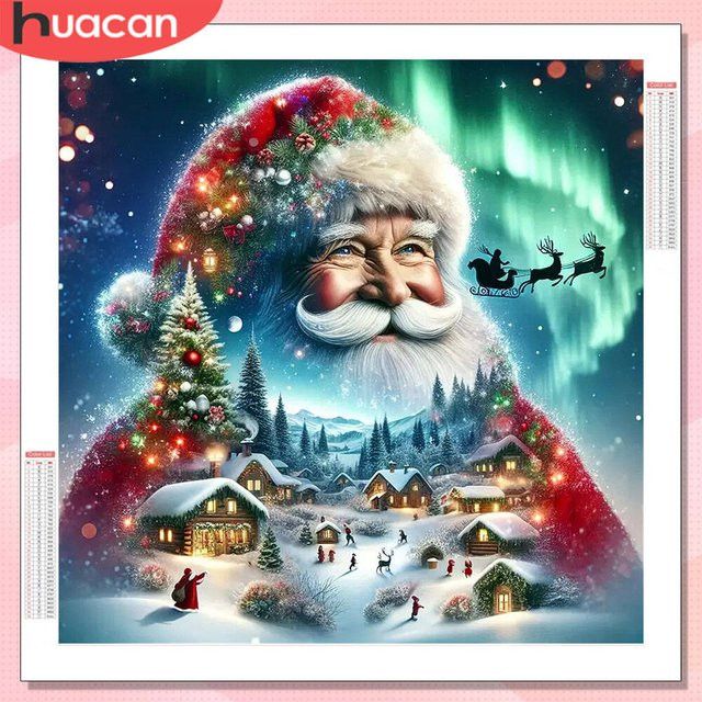 HUACAN 5D DIY Diamantmalerei Weihnachten Landschaft mit Weihnachtsmann, Multicolor, B/H: 20 x 20 cm - Bild 1
