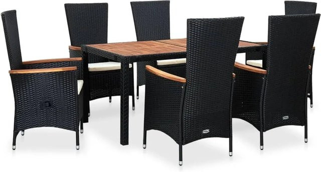 vidaXL 7-tlg Garten-Essgruppe Modell 5 aus Polyrattan und Akazienholz in Schwarz und Weiß - Bild 1