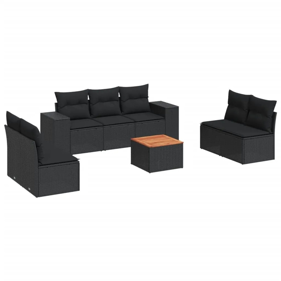 vidaXL 8-tlg. Garten-Sofagarnitur in U-Form aus Polyrattan mit Kissen und Tisch in Schwarz - Bild 2