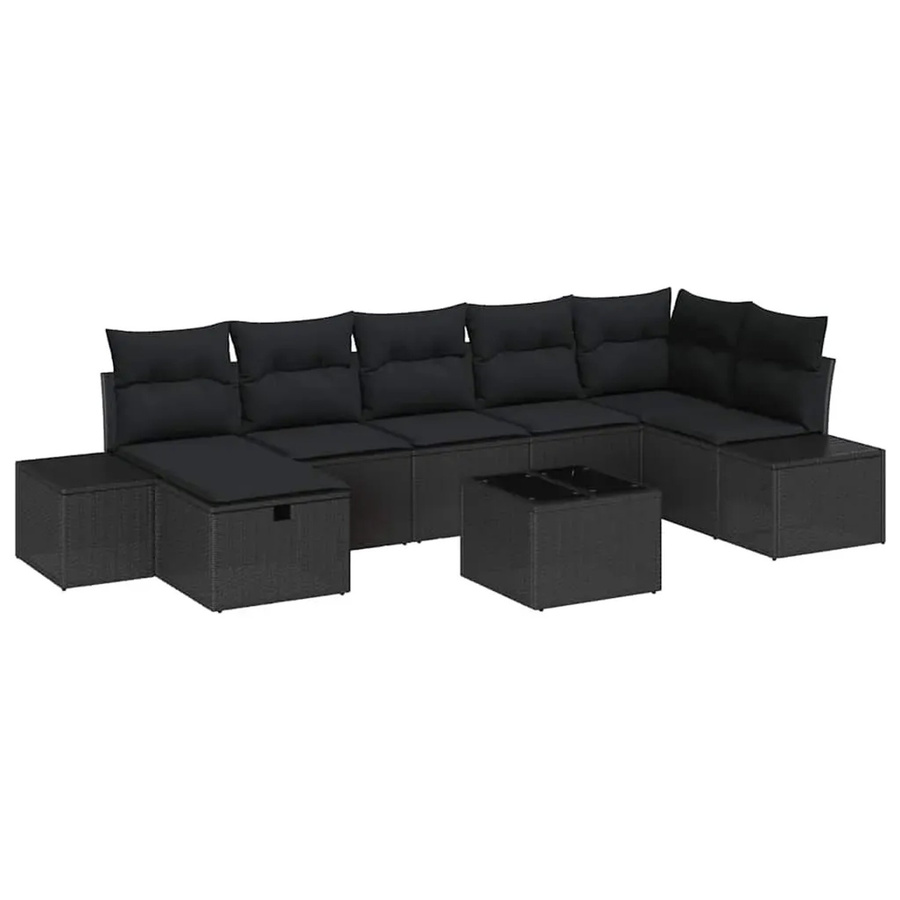 vidaXL Garten-Sofa-Set 8-teilig aus Poly-Rattan in Schwarz mit Kissen und Tisch - Bild 2