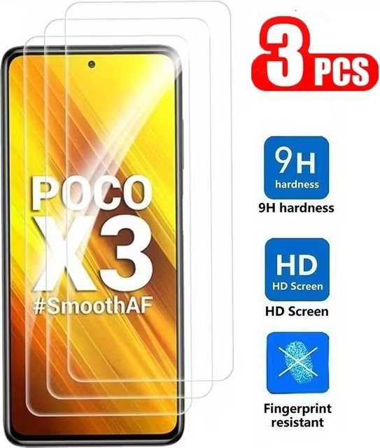 3er-Pack glänzendes gehärtetes Glas Displayschutzfolie für Xiaomi POCO X3 Pro und POCO X3 NFC, transparent - Bild 1