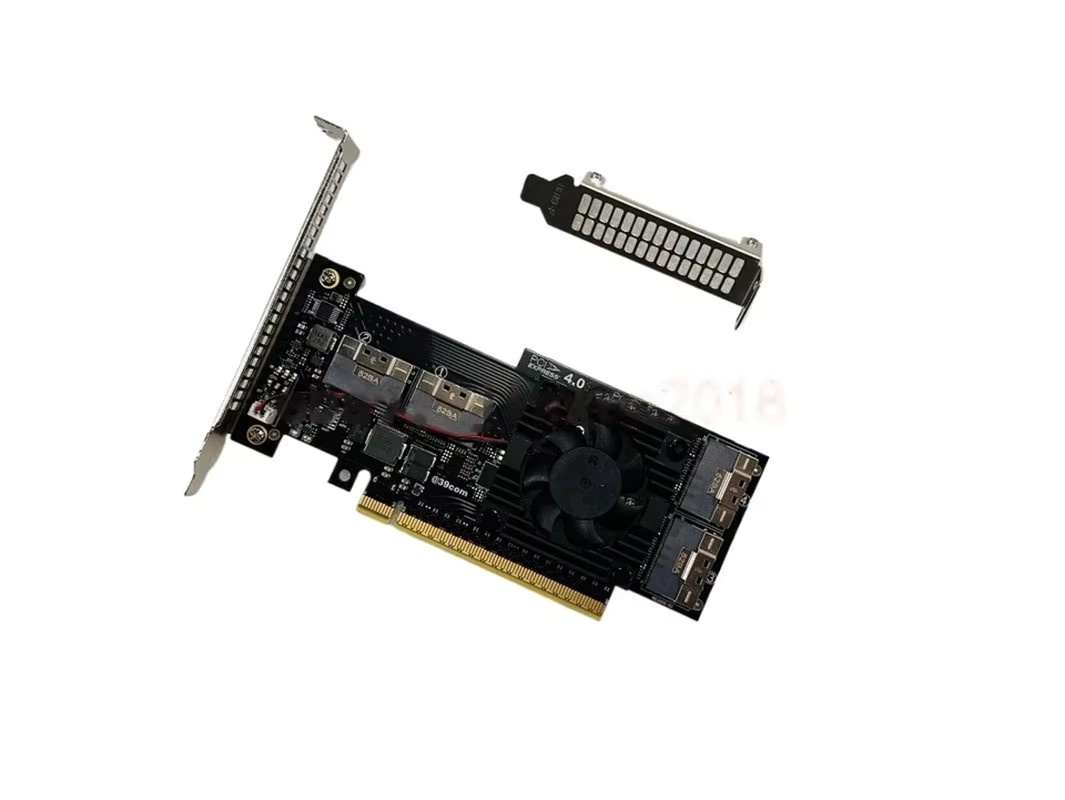 Hua Lai Jie PCIe 4.0 x16 auf vier SlimSAS SFF-8654 8i Switch-Adapter für 8 NVMe-Geräte, Schwarz - Bild 3