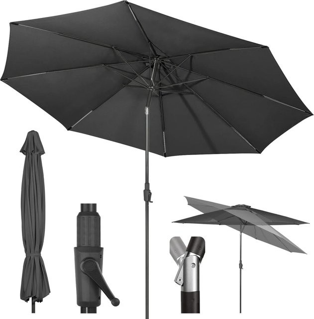 Sekey Sonnenschirm mit Kurbel in Anthrazit aus Polyester und Metall, Durchmesser: 347 cm - Bild 1