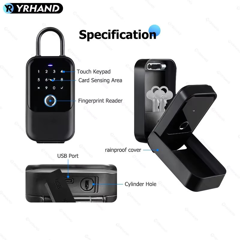 TTlock Smartkey Lock Box YRHAND Elektronischer Schlüsselkasten mit App-Steuerung, Bluetooth und digitalem Code, Schwarz - Bild 3