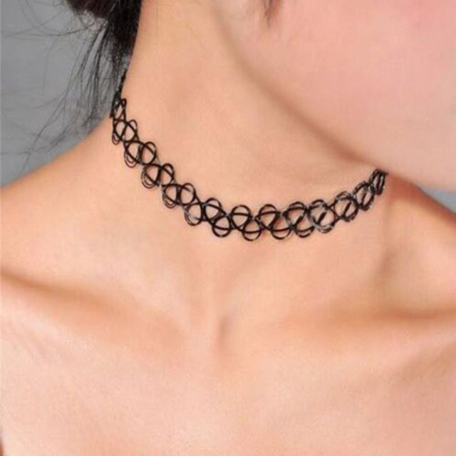 UAXPEO Choker Halskette, geflochtener Fischfaden, Schwarz, Vintage, Unisex - Bild 1