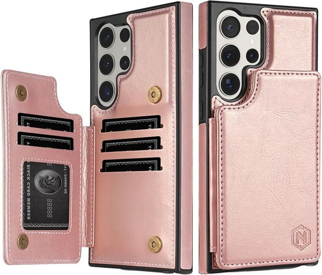 Lederhülle mit RFID-Blockierschicht und Magnetverschluss für Samsung Galaxy S24 S23 S22 S21 S20 FE Ultra in Pink - Bild 1