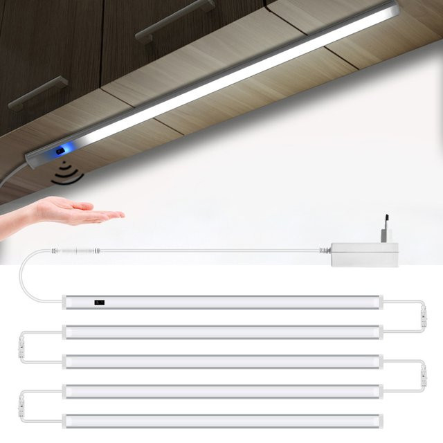 MALITAI USB-LED-Küchenleuchte mit Handwellen-Sensor in Silber und Weiß, lineare COB-Unterbauleuchte aus Aluminium mit warmweißem Licht für Schränke und Regale - Bild 1