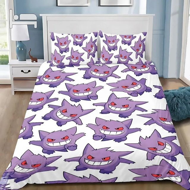 Bettwäscheset mit Cartoon Böse Gengars Motiv aus Mikrofaser, 3-teilig, Farbe: Lila, B/H: 200 x 230 cm - Bild 1