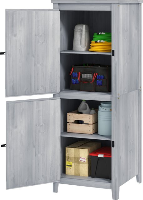 Outsunny Gartenschrank aus Holz in Hellgrau, wetterfester Geräteschuppen mit Doppeltür, Ablagen und Schloss, H x B x T: 160 x 60 x 60 cm - Bild 1
