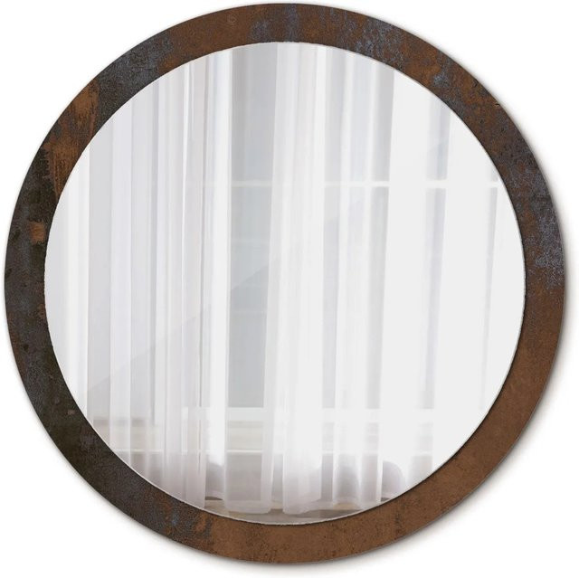 Tulup Dekorativer Runder Spiegel in Rustikalem Metallic Silver und Brown mit Ornamenten, Durchmesser: 100 cm - Bild 1