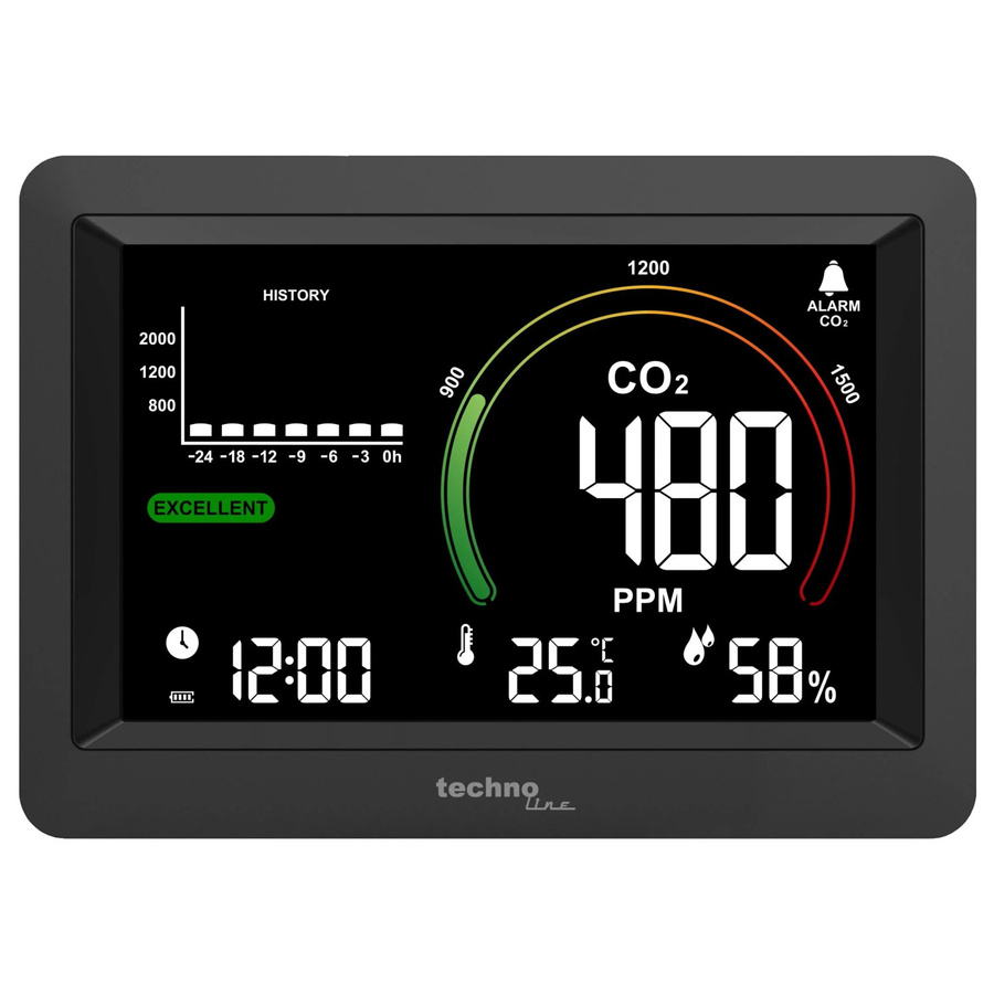 Technoline WL 1028 Luftgüte-Monitor CO2-Messgerät mit Alarm in Schwarz - Bild 2
