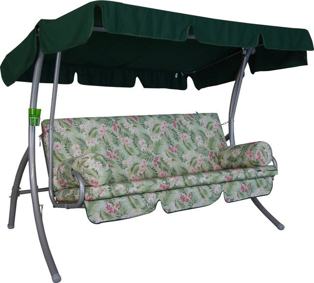 Angerer Hollywoodschaukel Trend Bangkok 3-Sitzer mit Sonnen canopy und Kissen in Grün-Pink Blätter Blumen, B/T/H: 240 x 160 x 210 cm - Bild 1