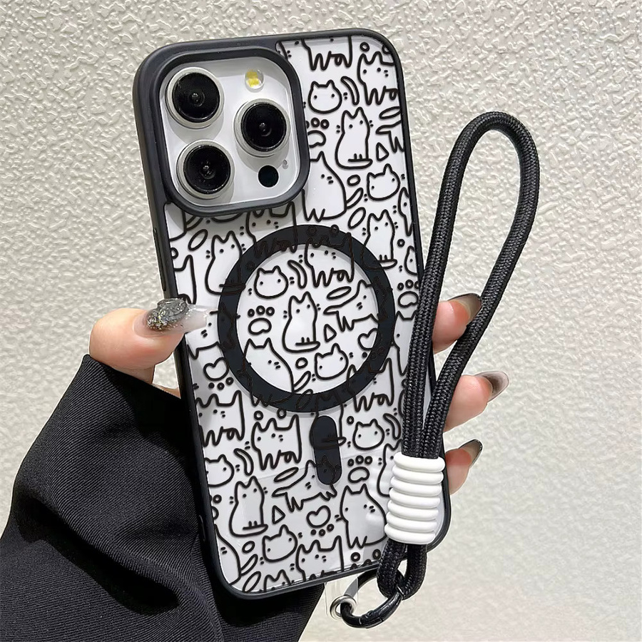AKABEILA Magnetische Handyhülle mit Katzenmotiv und Lanyard für iPhone 11 bis iPhone 18 Pro Max, Stoßfeste Acryl-Matthülle - Bild 5