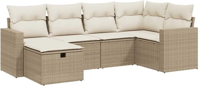 vidaXL 6-teilige Garten-Sofagarnitur aus Poly-Rattan mit Kissen in Beige und Cremeweiß - Bild 1