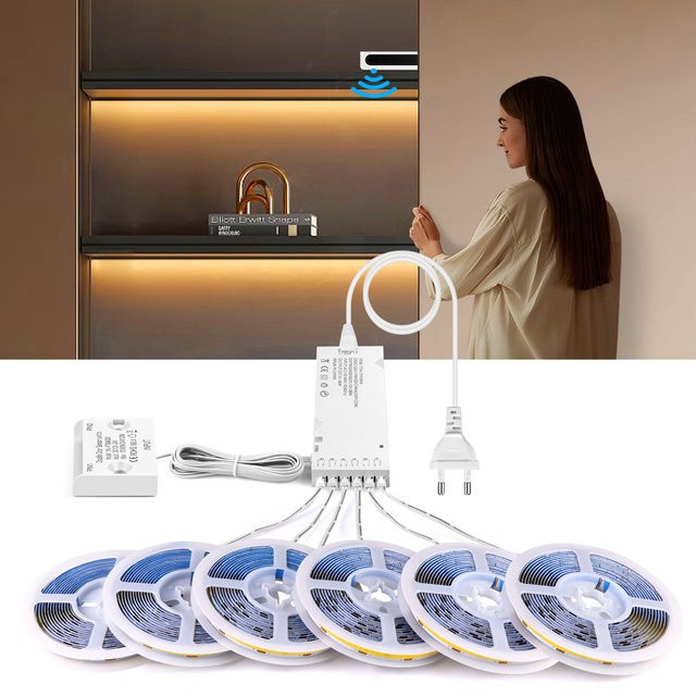 Rybakov COB LED Streifen mit IR Näherungssensor und Doppeltür-Schalter für Schrank und Unterschrank, Weiß/Neutral/Warmweiß, 1m - Bild 1