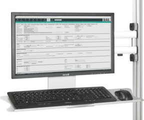 Rau Schwenkarm für Flachbildschirm mit 3 Gelenken und Maus-Tastaturauflage, VESA MIS-D 75/100, max. 15 kg, B/T/H: 64,0 x 67,7 x 36,0 cm, schwarz/silber - Bild 1