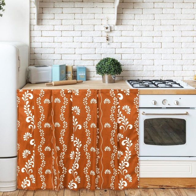 VIKAMA Staubschutzvorhang im mexikanischen Stil mit floralem Muster in Orange, B/H: 120 x 70 cm - Bild 1