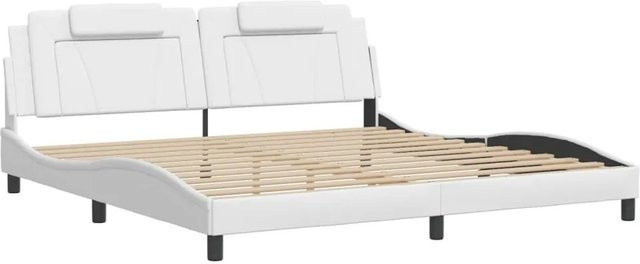 vidaXL Bettgestell Viana in Weiß mit LED-Unterbettbeleuchtung und USB-Ladeport aus Kunstleder, B/T: 200 x 200 cm - Bild 1