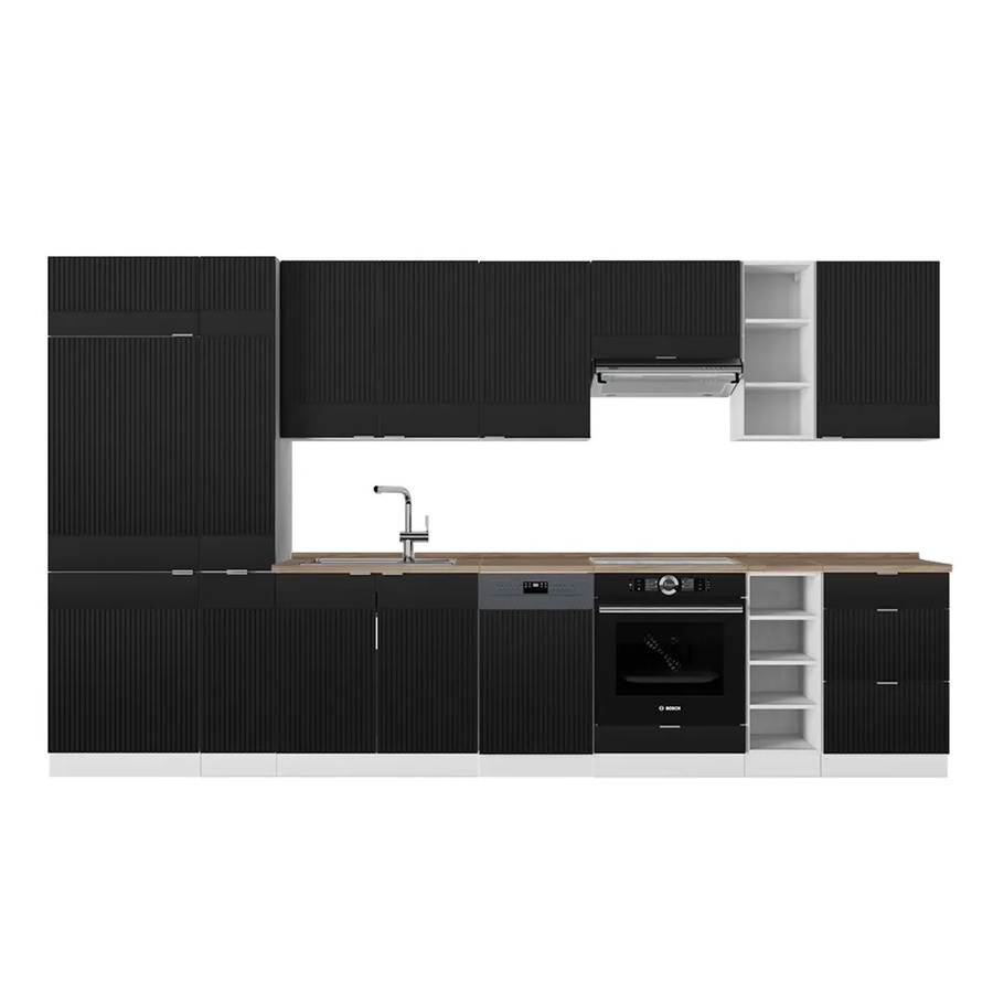 Vicco Fame-Line Küchenzeile in Schwarz gestreift und Weiß mit Eiche-Optik, Breite: 355 cm - Bild 2