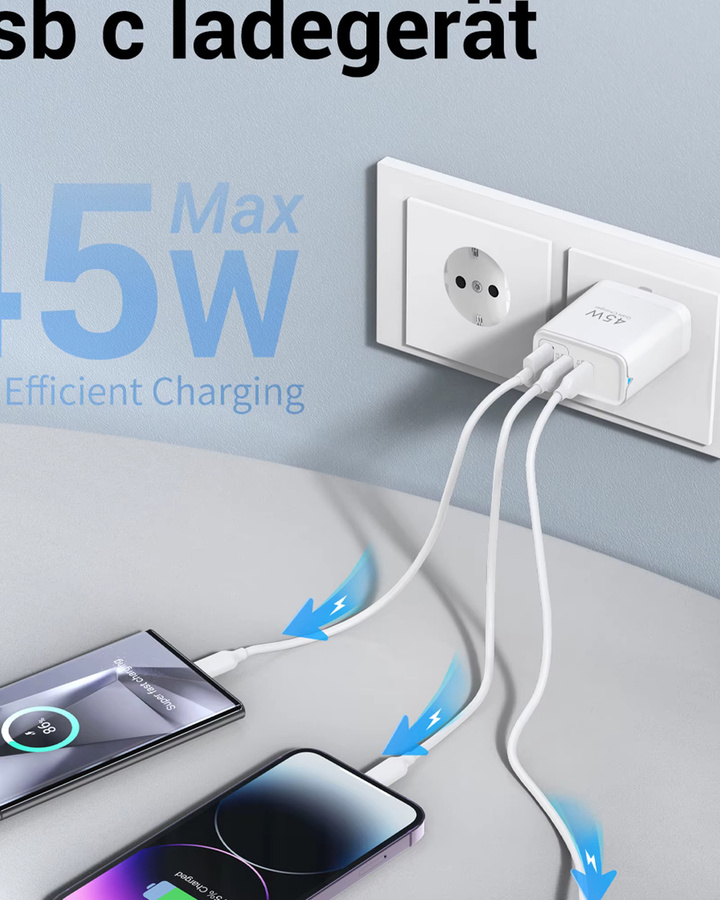 TOPADRE 45W GaN-Ladegerät mit USB-C Display für PD Super-Schnellladung 2.0 PPS in Weiß - Bild 2