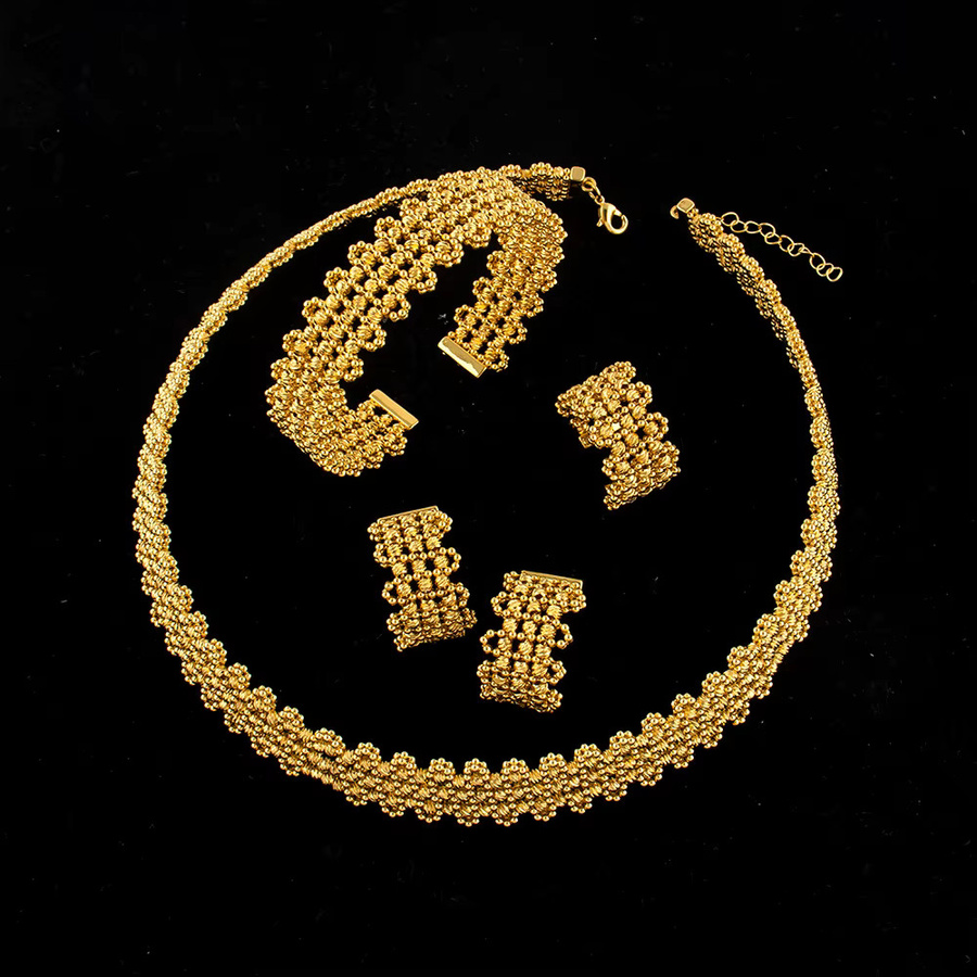 YM Schmuck-Set, Halskette, Ohrringe, Armband, Ring, Gold, Klassisch - Bild 3