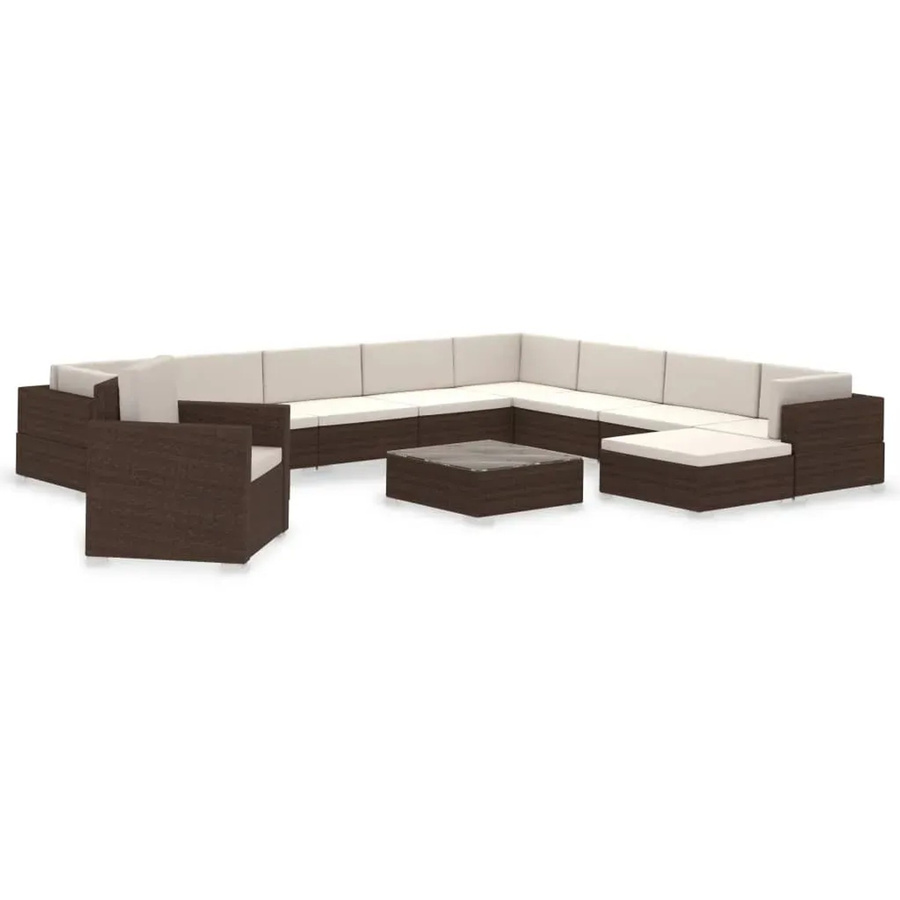 vidaXL 12-tlg. Garten-Lounge-Set aus Poly Rattan in Braun mit beigen Auflagen und modernem Design für Garten und Terrasse - Bild 2