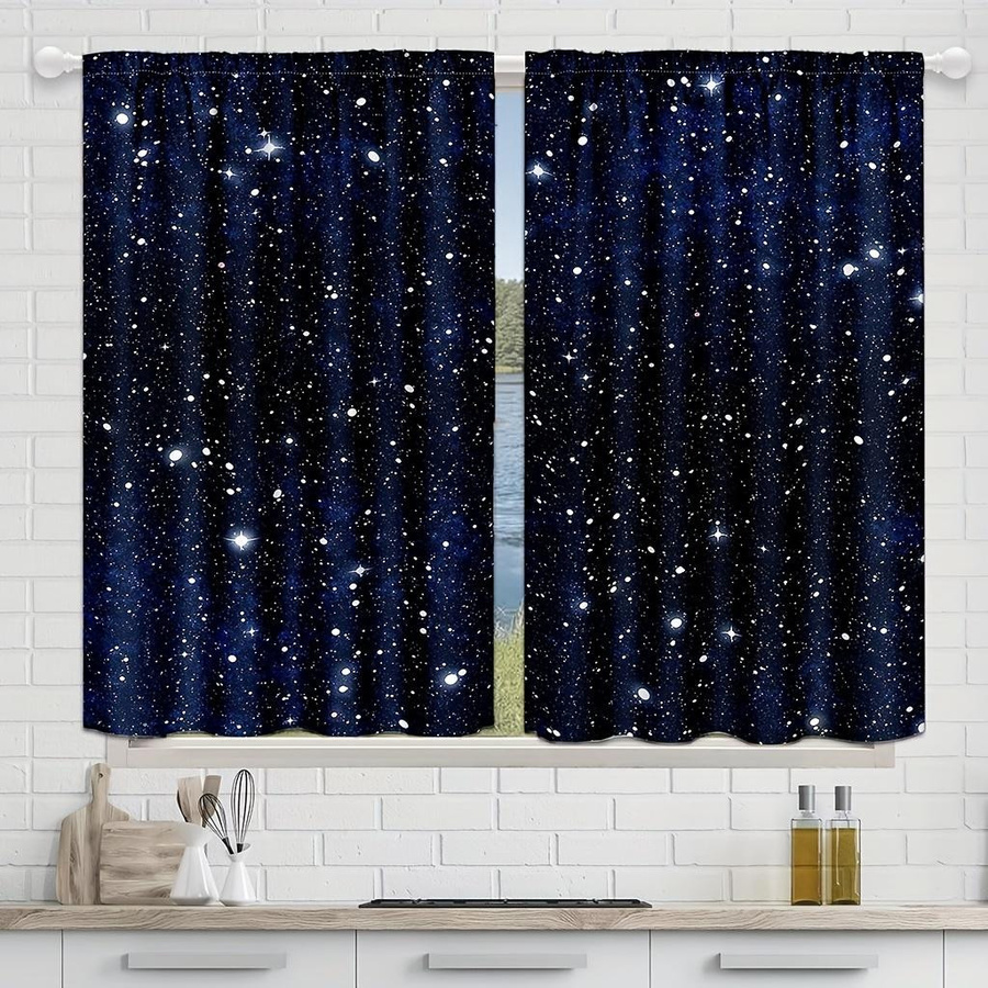 2er-Set Galaxy Sternenhimmel Vorhänge mit glänzenden Sternen in Schwarz, semi-transparent, Breite: 150 cm, Höhe: 166 cm - Bild 2
