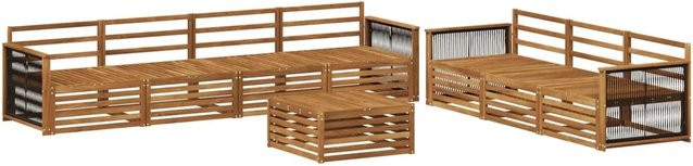 vidaXL Outdoor-Sofagarnitur aus Massivholz Akazie in Natur Braun, 8-teiliges Set mit Tisch und Latten-Design - Bild 1