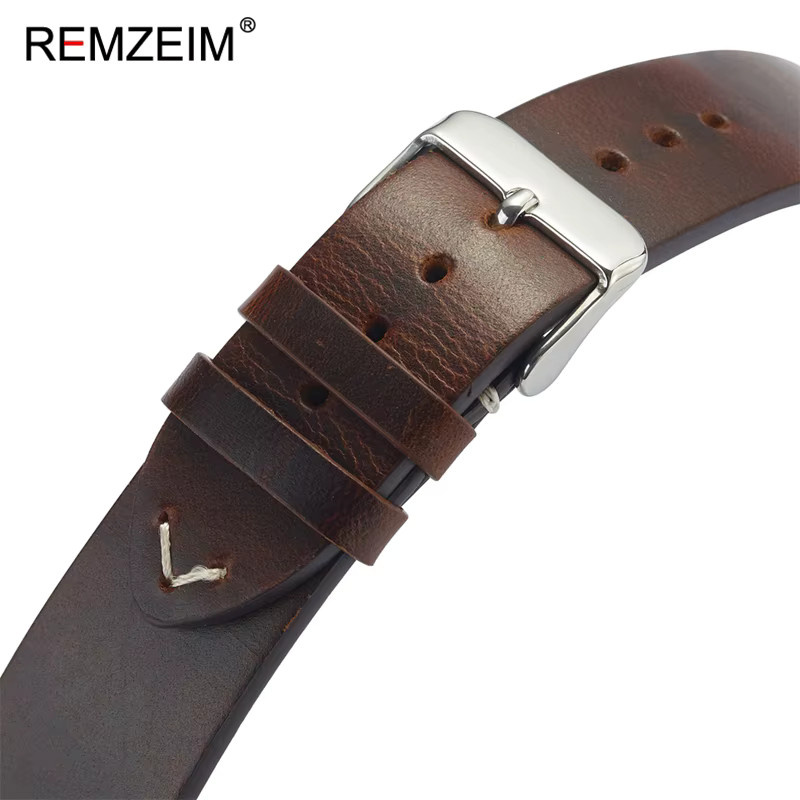 REMZEIM Uhrenarmband Leder, Silber, Unisex, 18 mm, 20 mm, 22 mm - Bild 2