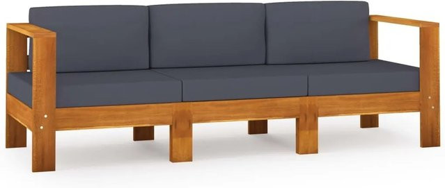 vidaXL 3-Sitzer-Gartensofa aus Akazien-Massivholz mit grauen Polstern für Garten, Terrasse und Balkon - Bild 1
