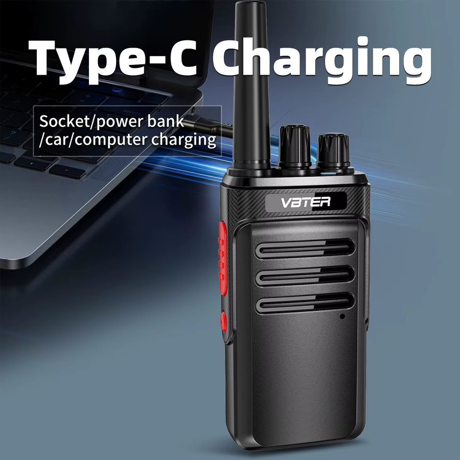 2 Stück VBTER Walkie-Talkie VBT-55 PMR446MHz in Schwarz mit großer Reichweite, VOX-Funktion, Freisprechfunktion und USB-Aufladung für Baustellen, Hotels und Outdoor-Aktivitäten - Bild 2
