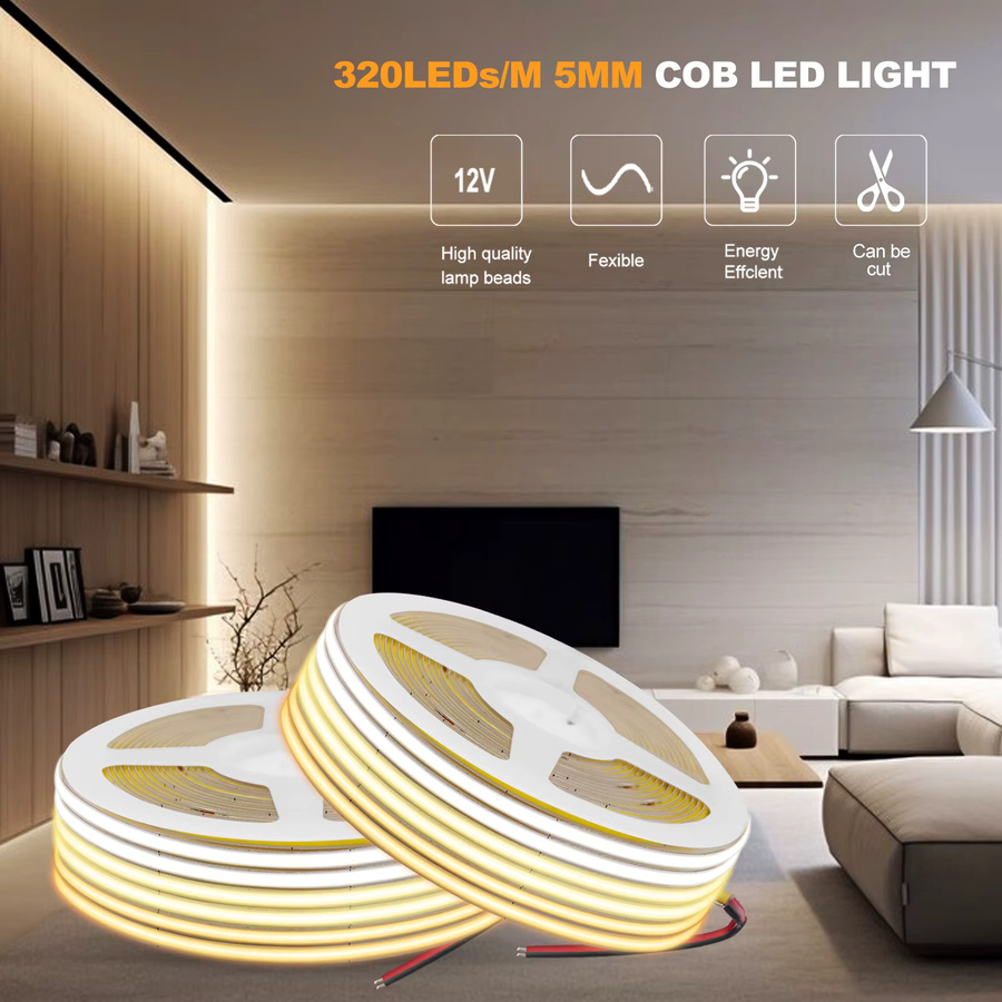 XUNATA COB-LED-Streifen mit 320 LEDs, flexibles weißes LED-Band mit hoher Dichte, 5 V, selbstklebend - Bild 4