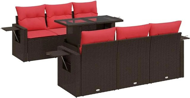 vidaXL 7-teilige Garten-Sofagarnitur aus Poly Rattan und Akazie in Braun - Bild 1